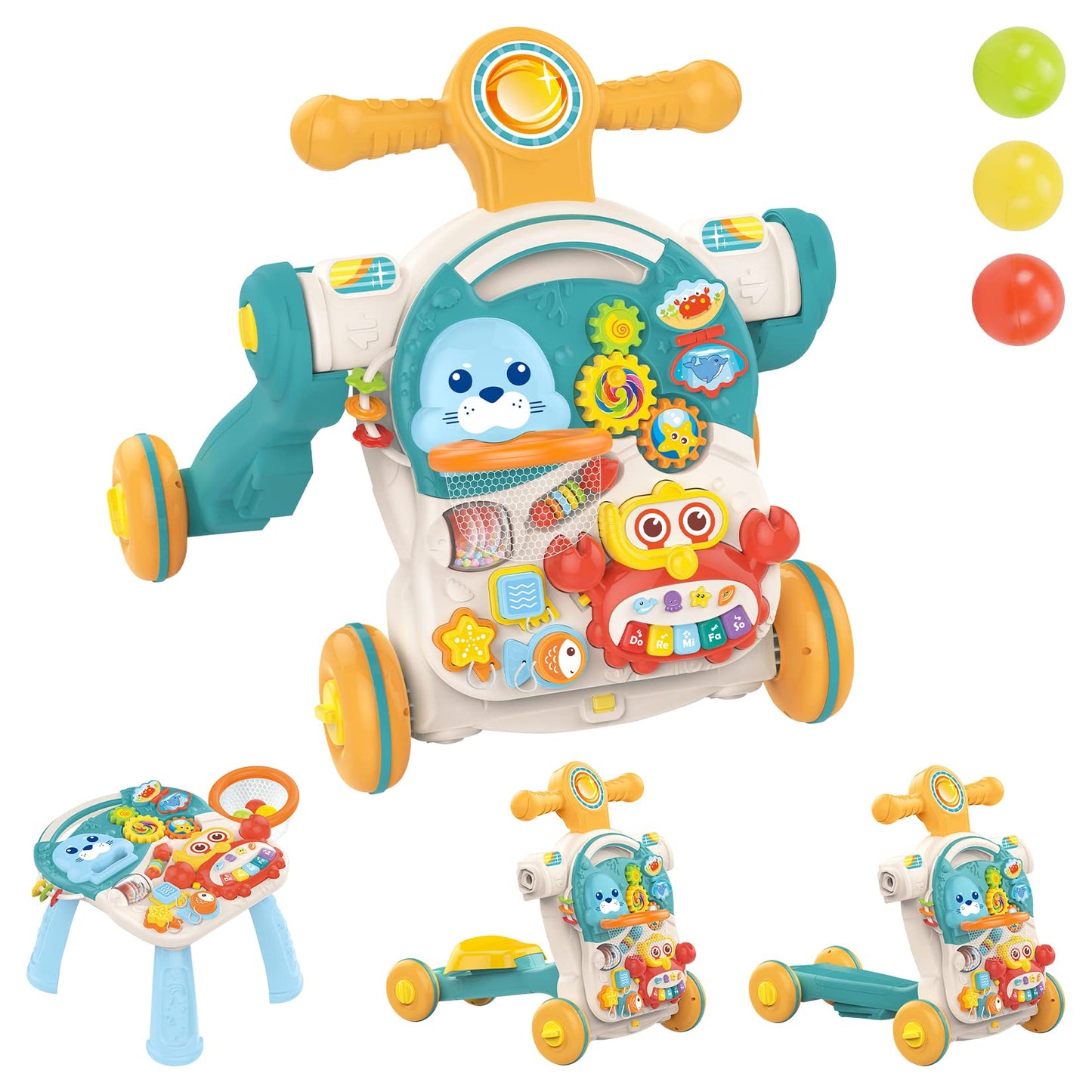 Huanger -Baby Activity Walker Sit-To-Stand Educational-Blue/Pink