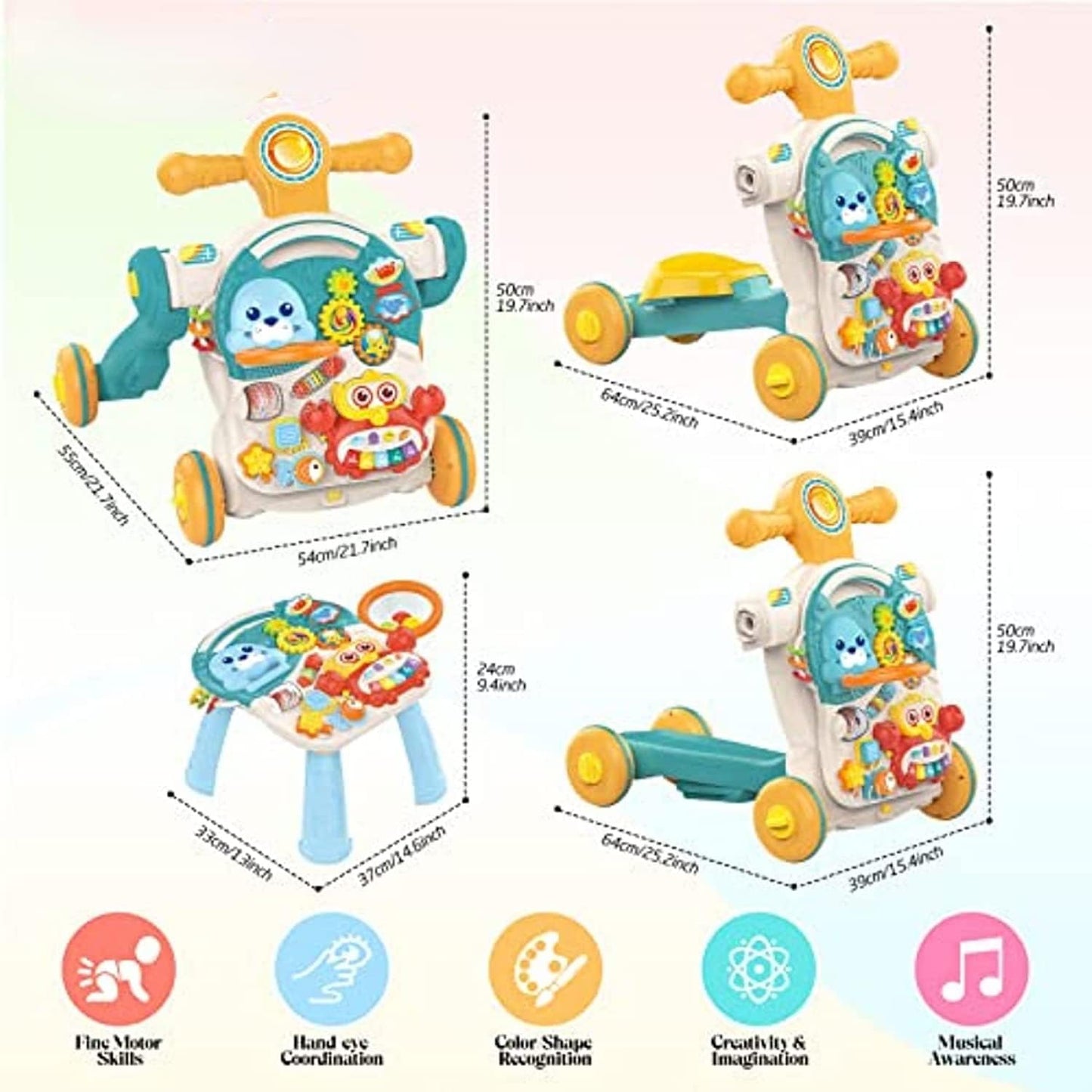 Huanger -Baby Activity Walker Sit-To-Stand Educational-Blue/Pink