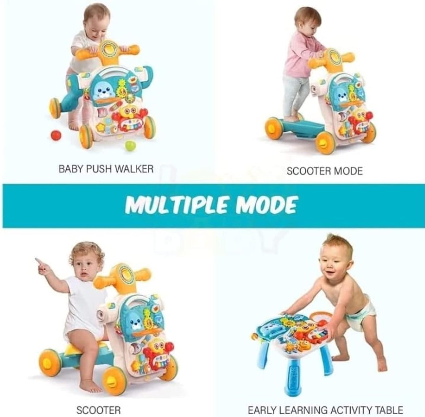 Huanger -Baby Activity Walker Sit-To-Stand Educational-Blue/Pink