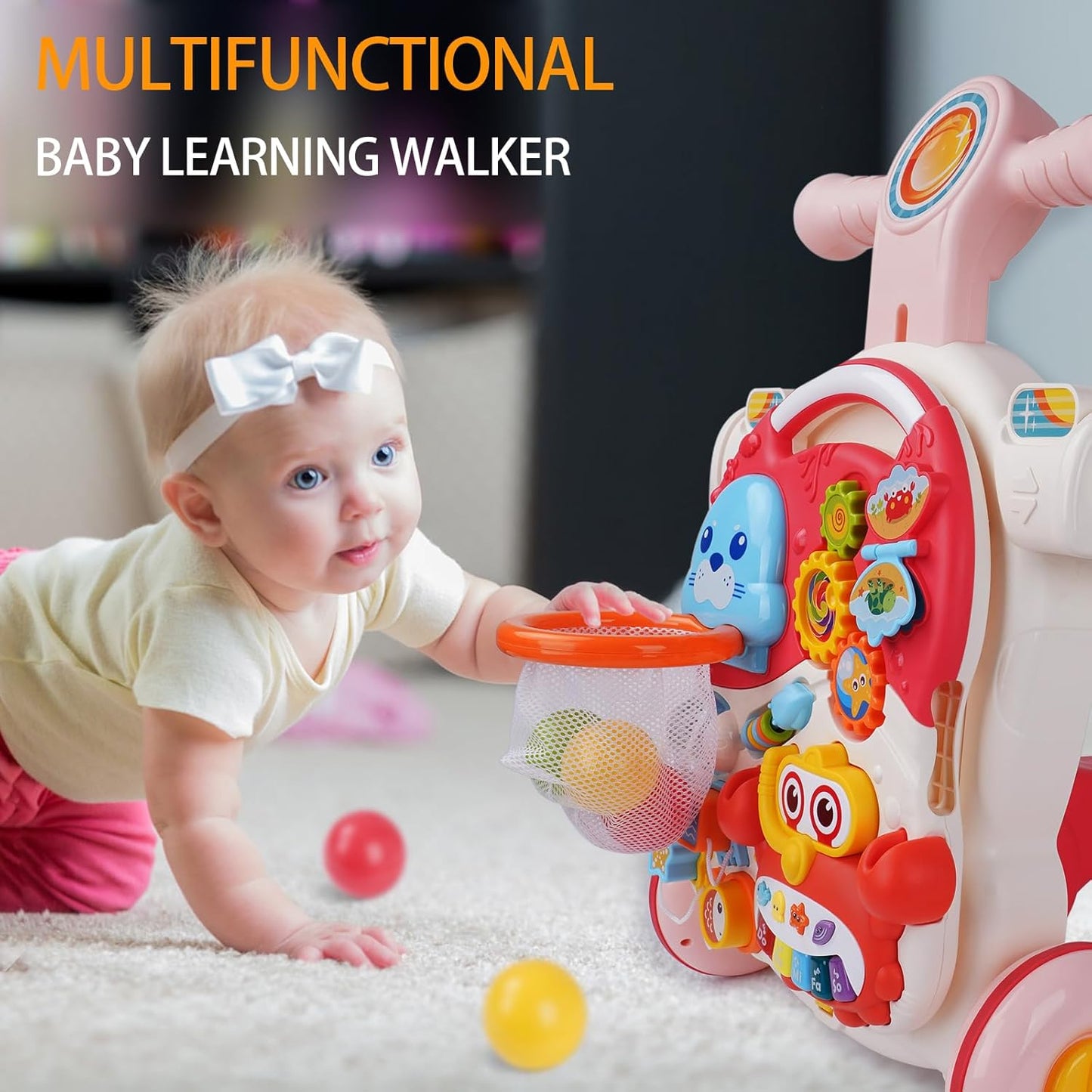 Huanger -Baby Activity Walker Sit-To-Stand Educational-Blue/Pink