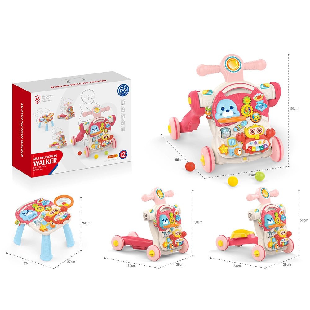 Huanger -Baby Activity Walker Sit-To-Stand Educational-Blue/Pink