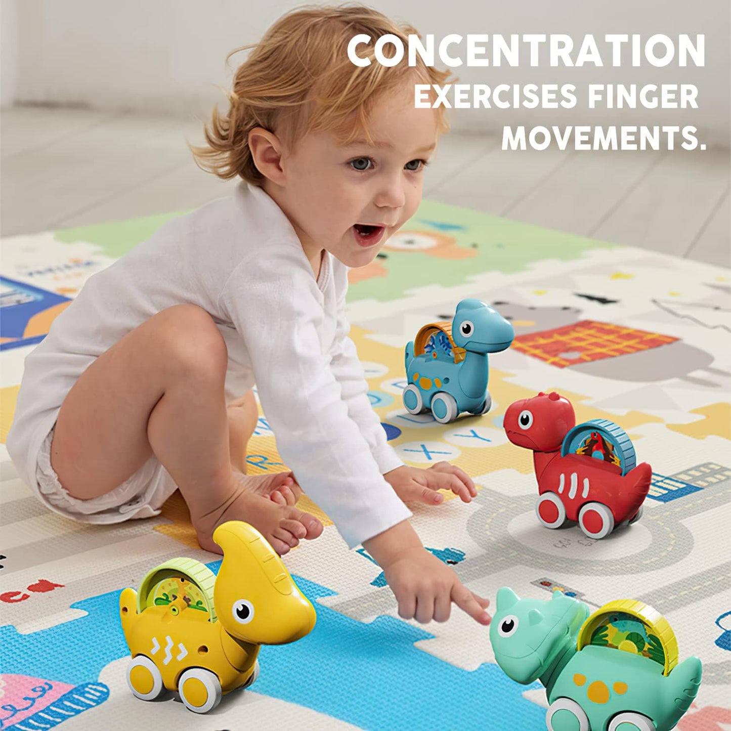 Huanger -Baby Dinosaur Push And Pull Toy Car With Wheels - Multicolor