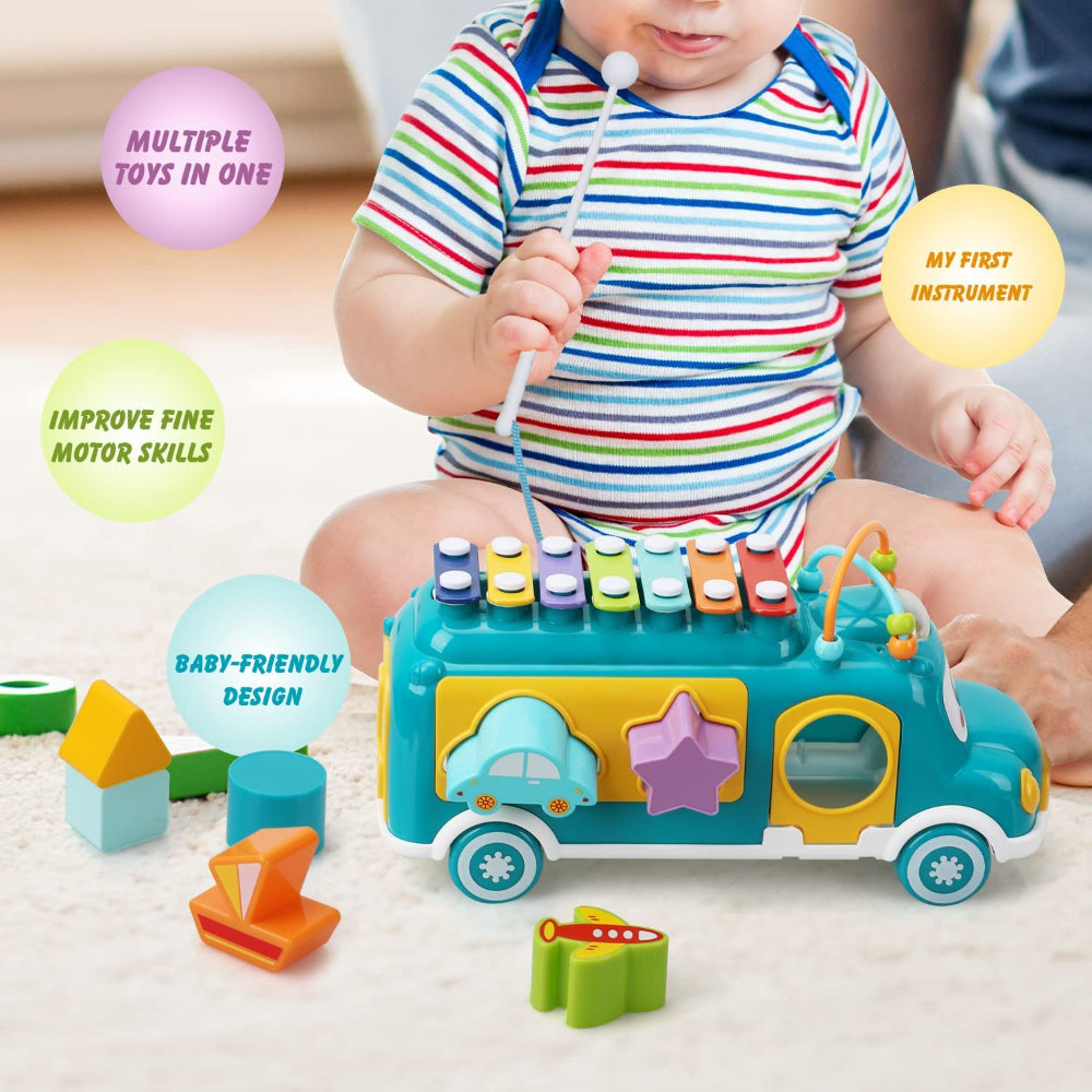 Huanger - Baby Musical Bus Toy With Xylophone -Green/Orange