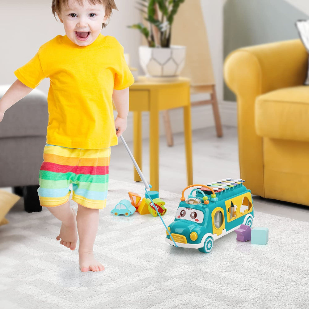 Huanger - Baby Musical Bus Toy With Xylophone -Green/Orange
