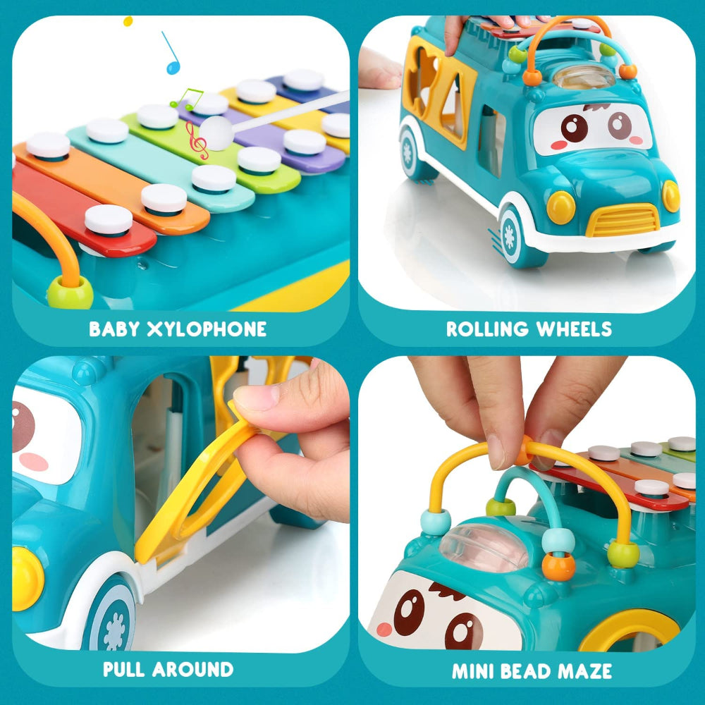 Huanger - Baby Musical Bus Toy With Xylophone -Green/Orange