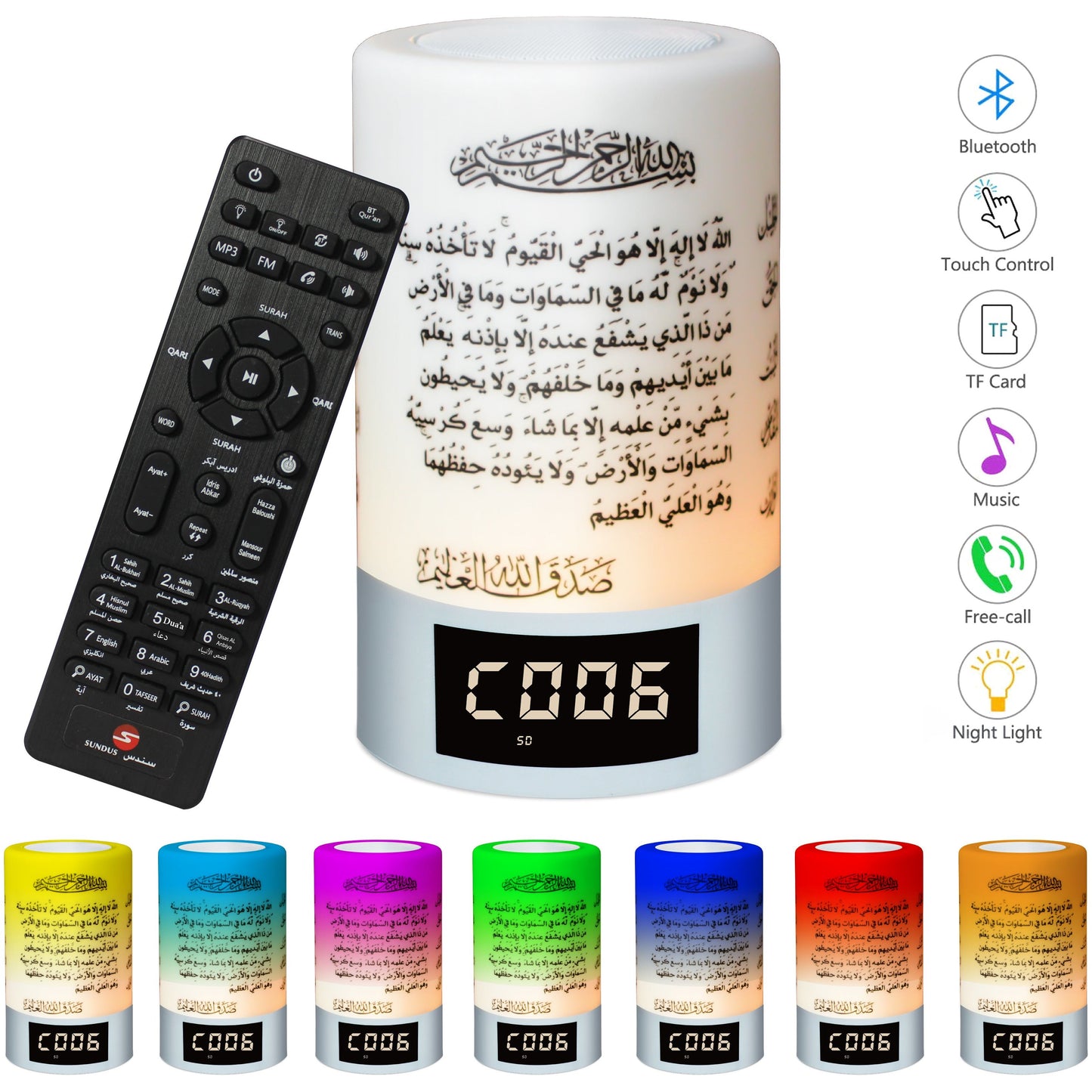 Portable Bluetooth Speaker with Built-in Light and Clock
