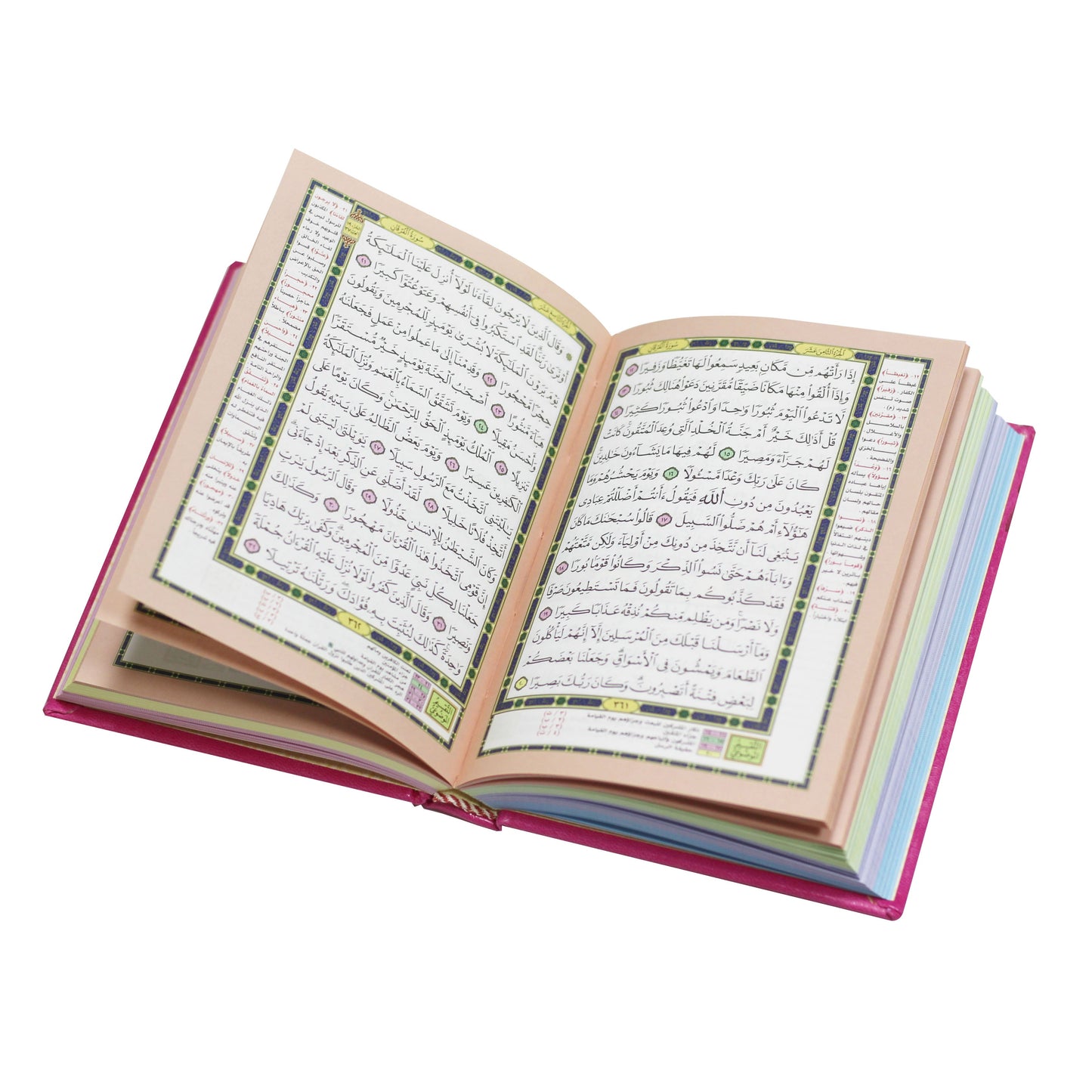 المصحف بالرسم العثماني وبهامشه التقسيم الموضوعي و التبيان لكلم المنان ملون الأطراف موضوعي 17/12