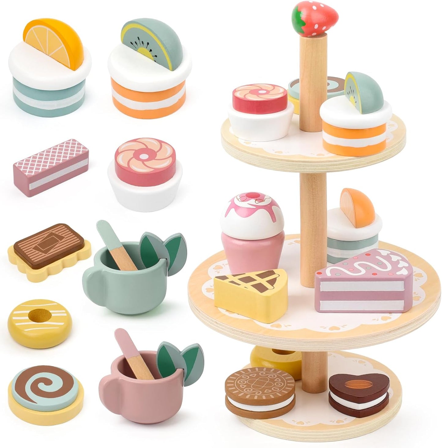 Little Angel - Wooden Dessert Stand Toy – Cake Cupcake Playset