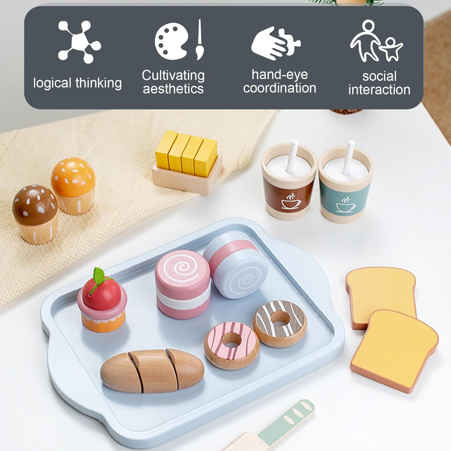 Little Angel - Kids Wooden Breakfast Playset – Pretend Food Toy