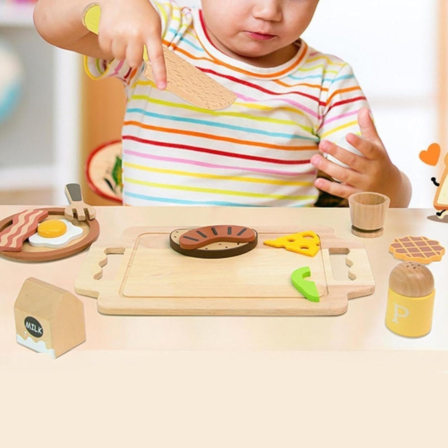Little Angel - Kids Wooden Breakfast Set – Pretend Cutting Food Toy
