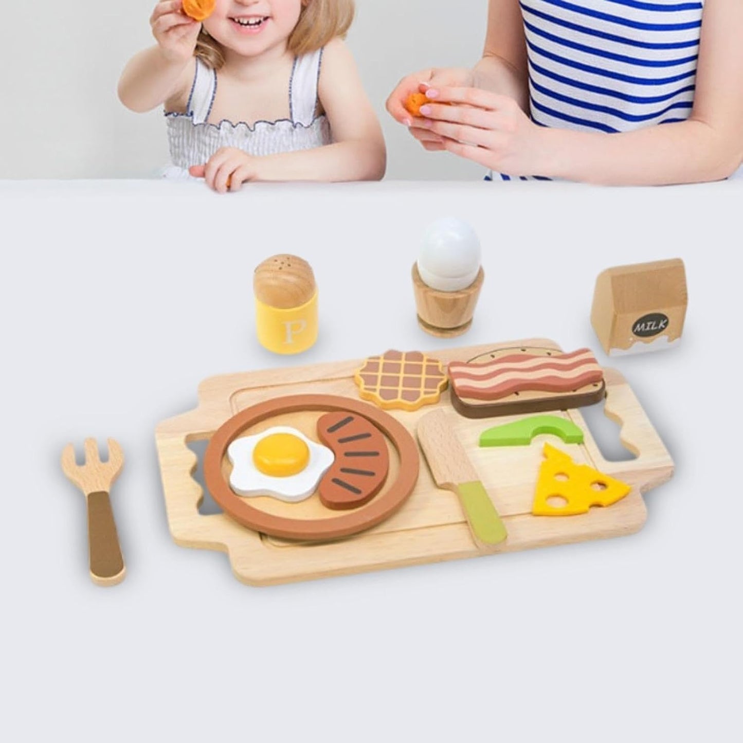 Little Angel - Kids Wooden Breakfast Set – Pretend Cutting Food Toy
