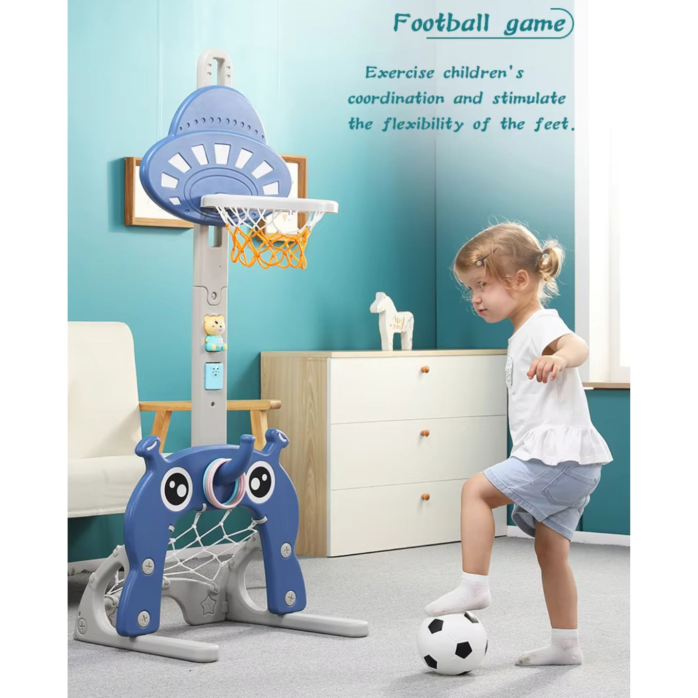 Little Angel Kids Basketball,Football,And Golf Playset-Blue/Green