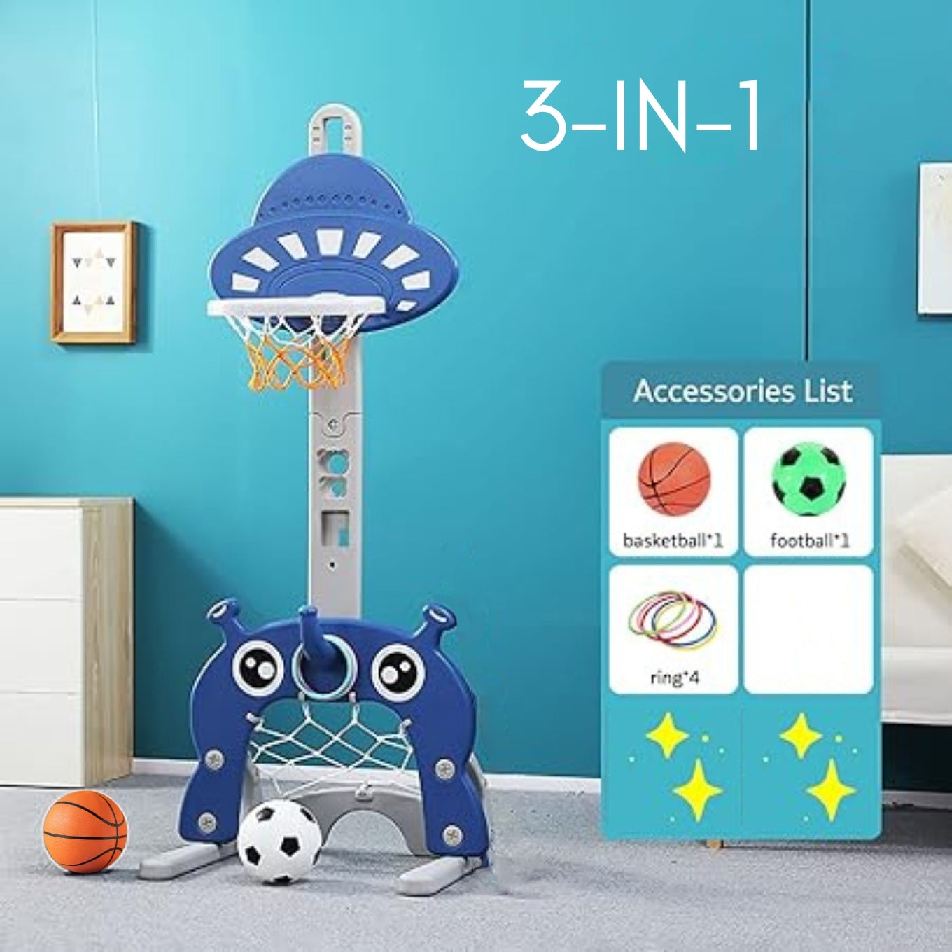 Little Angel Kids Basketball,Football,And Golf Playset-Blue/Green