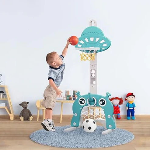 Little Angel Kids Basketball,Football,And Golf Playset-Blue/Green