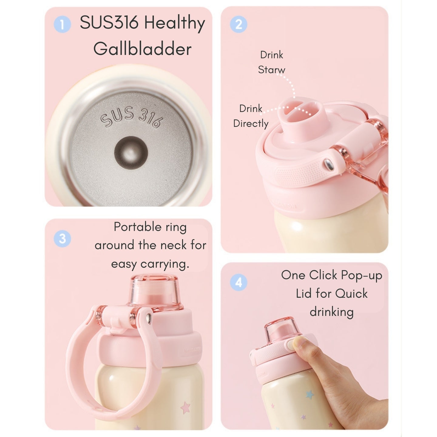 Little Angel - Kids Water Bottle 560Ml 316 Stainless Steel Straw Cup