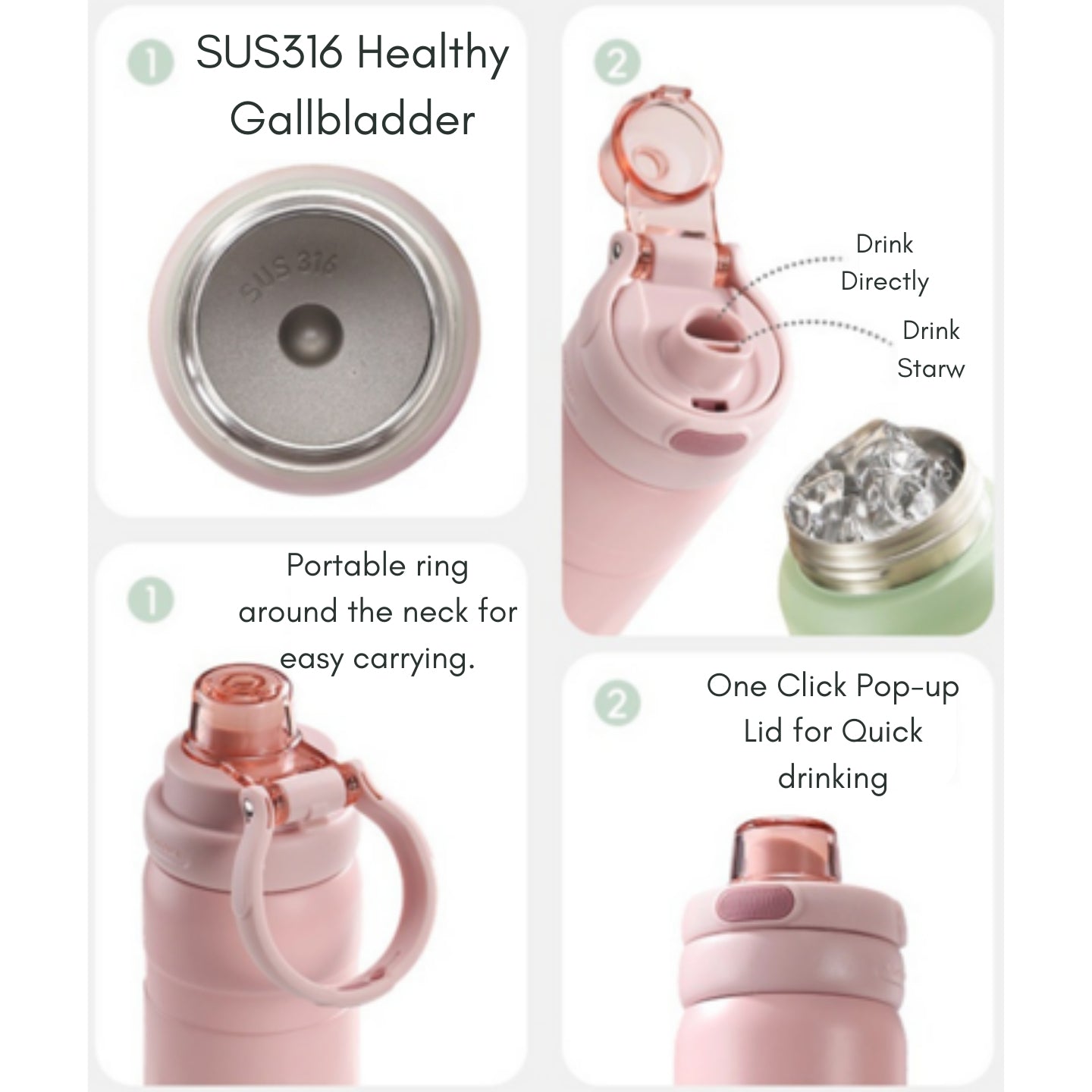 Little Angel - Kids Water Bottle 560Ml 316 Stainless Steel Straw Cup