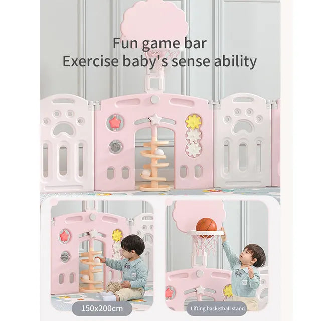 Little Angel - Foldable Fence Playpen And Basketball Hoop Set - Pink - 16pcs