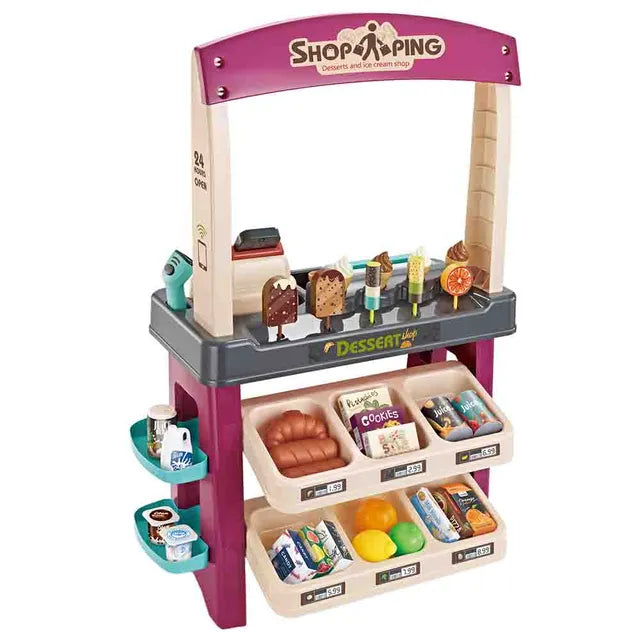 Kids Pretend Supermarket Toy Set with 55 Pcs, Light, Sound, Scanner & Shopping Fun