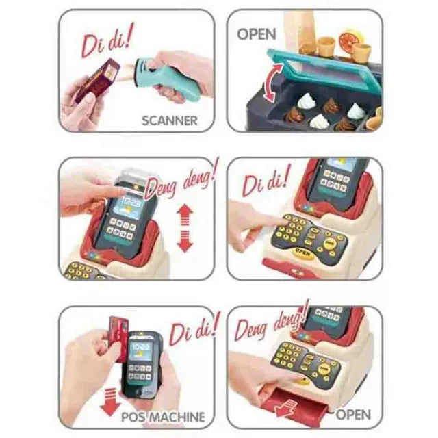 Kids Pretend Supermarket Toy Set with 55 Pcs, Light, Sound, Scanner & Shopping Fun