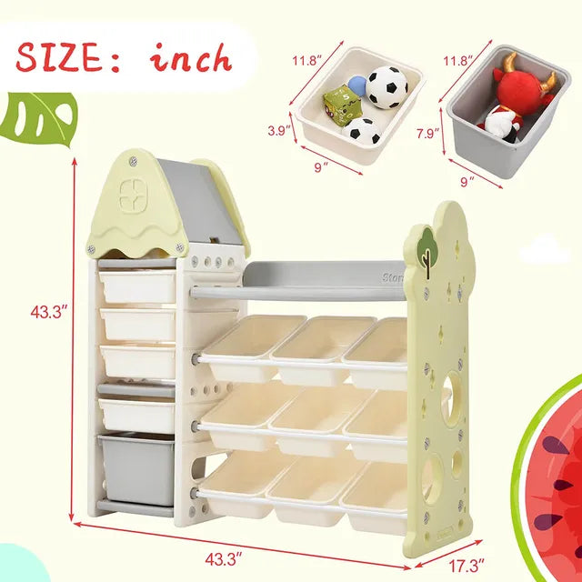 Little Angel Toys Organizer Cabinet With 14 Bins & Hook - Green/White
