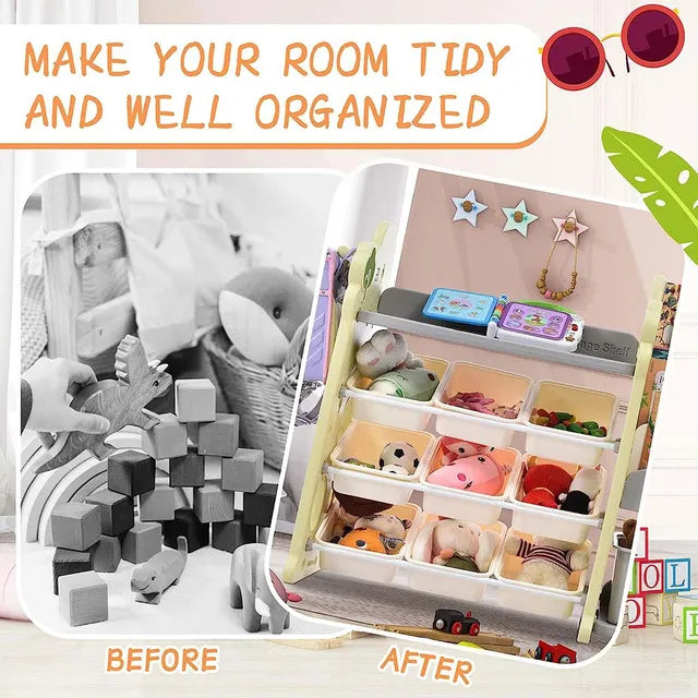 Little Angel Toys Organizer Cabinet With 9 Bins & Hook - Green/White
