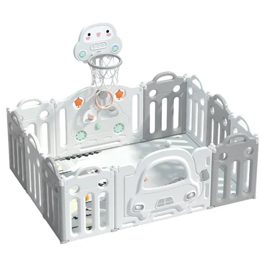 Little Angel Baby Playpen WithBasketball Hoop And Fence - White/Grey