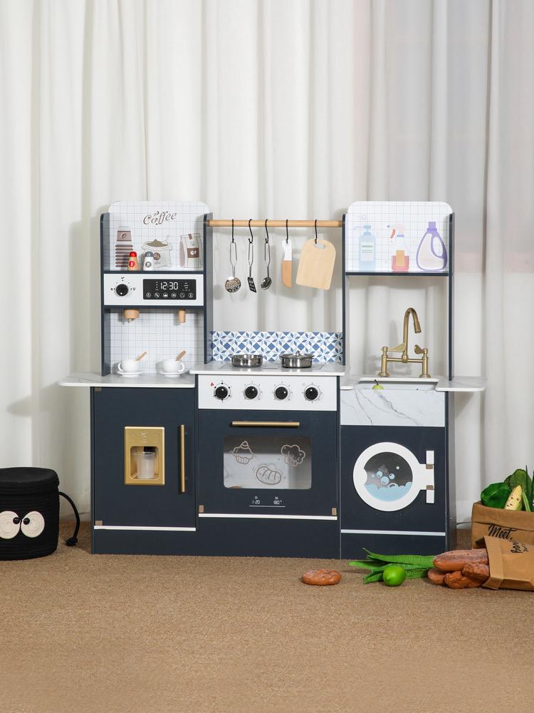 Little Angel - Kids Wooden Kitchen Playset With Accessories & Pretend Cooking
