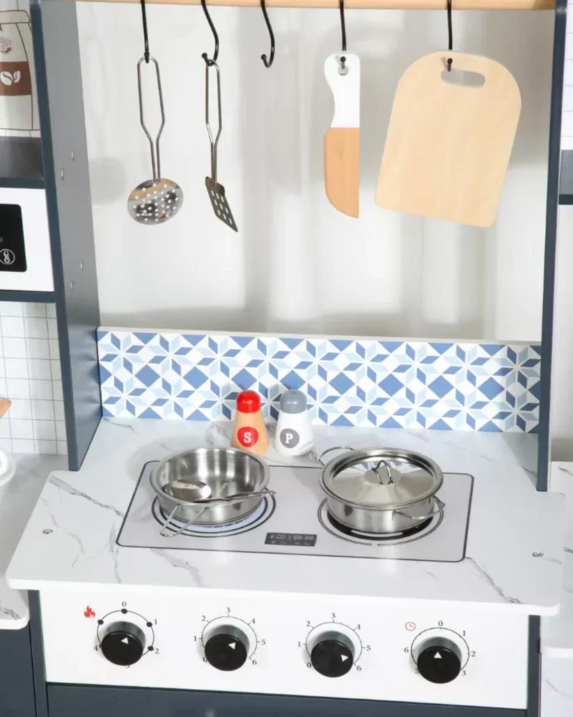 Little Angel - Kids Wooden Kitchen Playset With Accessories & Pretend Cooking