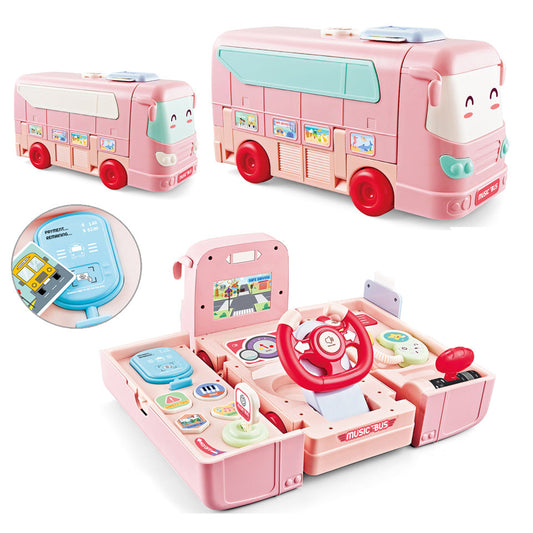 Little Angel – Kids Toy Educational Learning School Bus W/ Steering Wheel - Multicolor