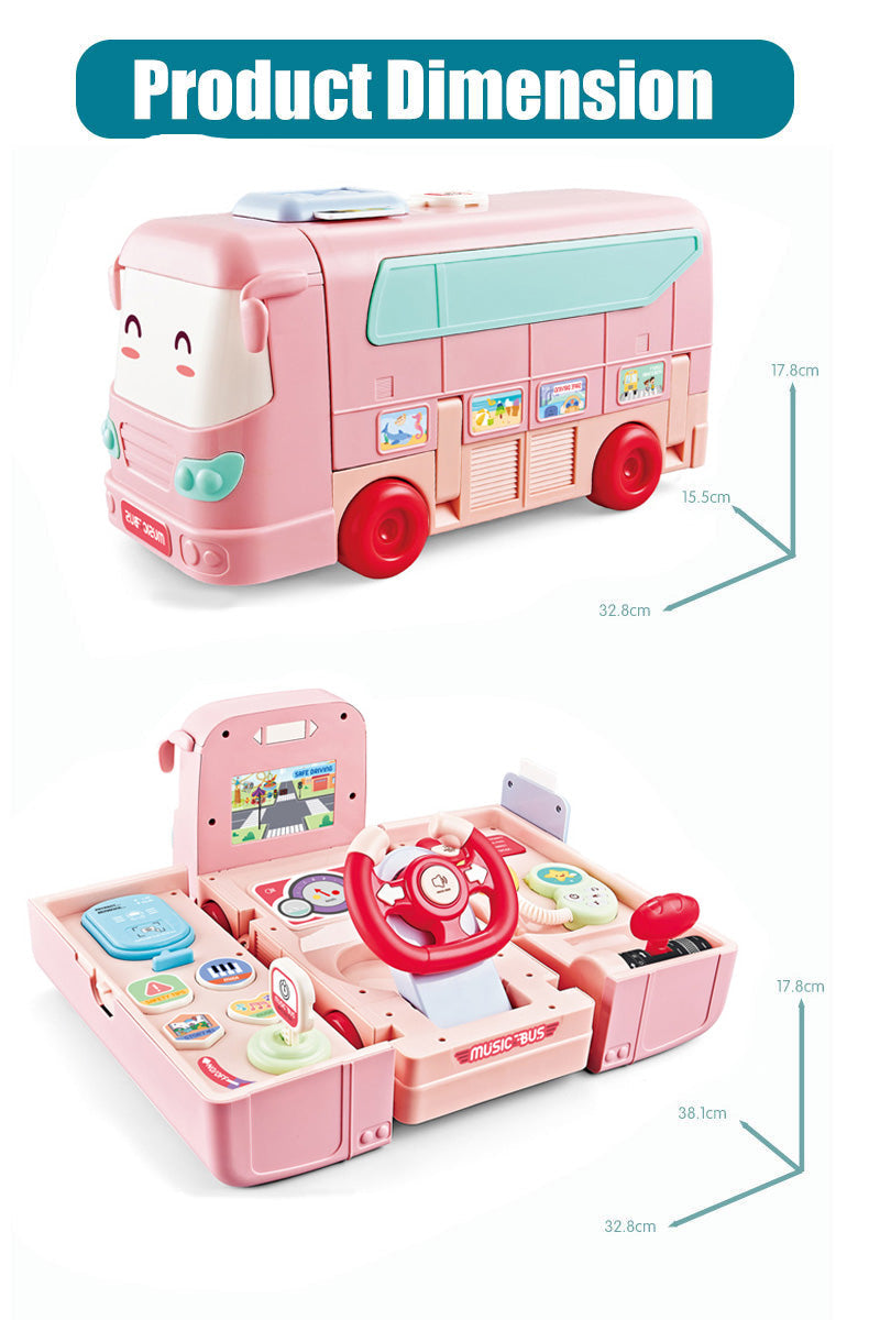 Little Angel – Kids Toy Educational Learning School Bus W/ Steering Wheel - Multicolor