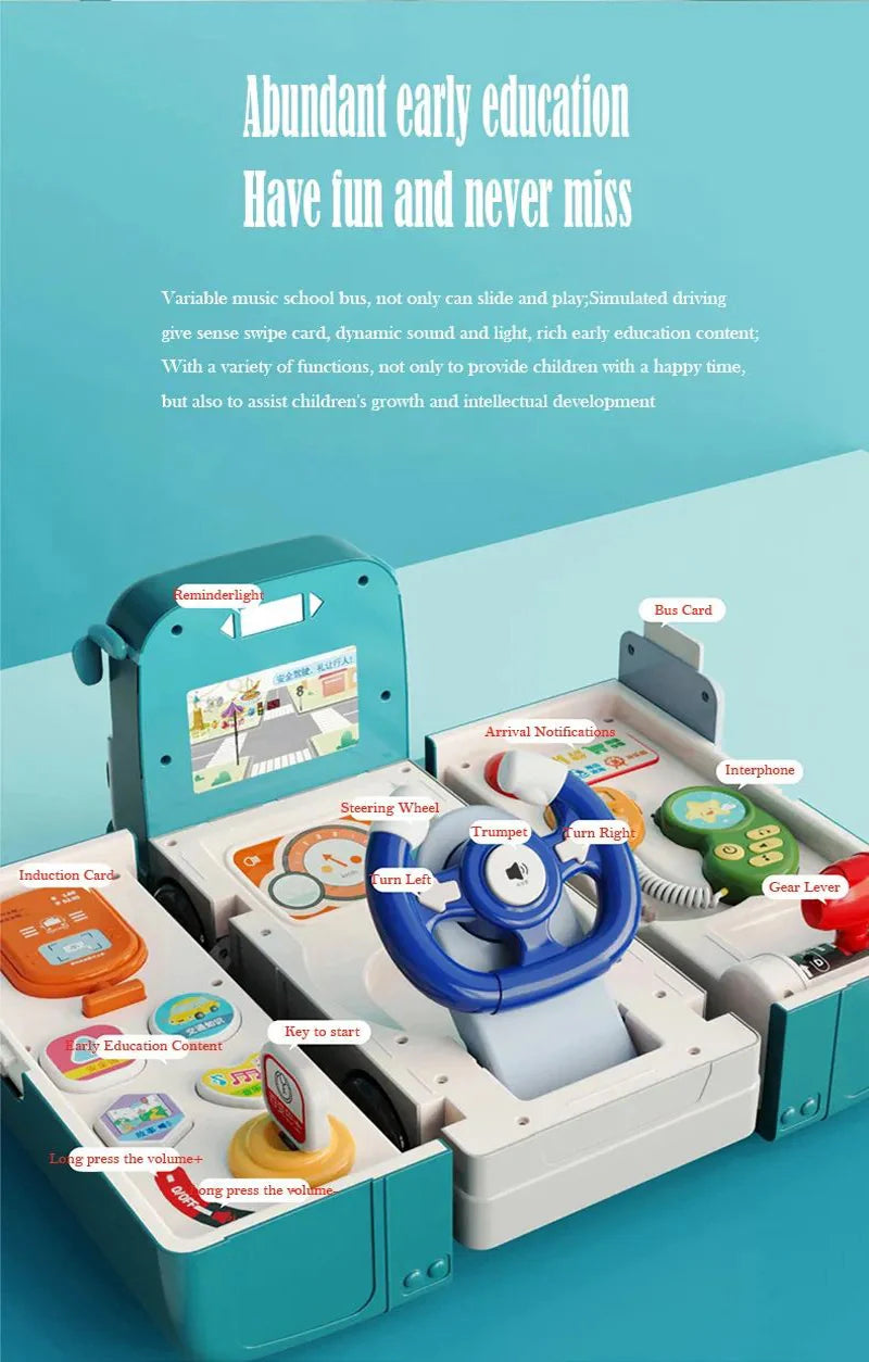 Little Angel – Kids Toy Educational Learning School Bus W/ Steering Wheel - Multicolor