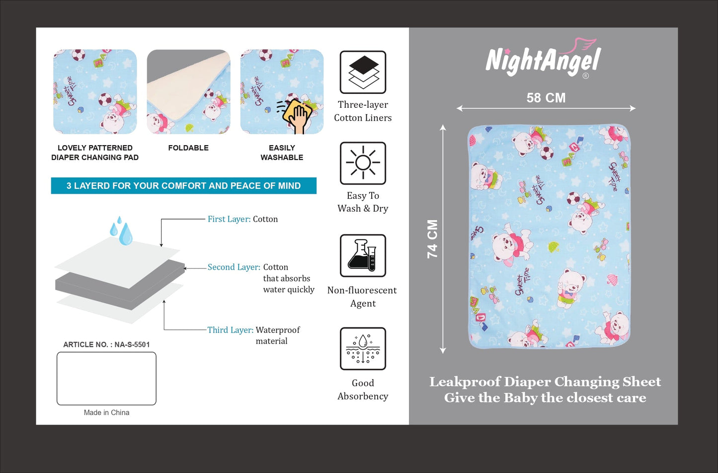 Night Angel - Baby Diaper Changing Mat Waterproof Portable & Foldable
