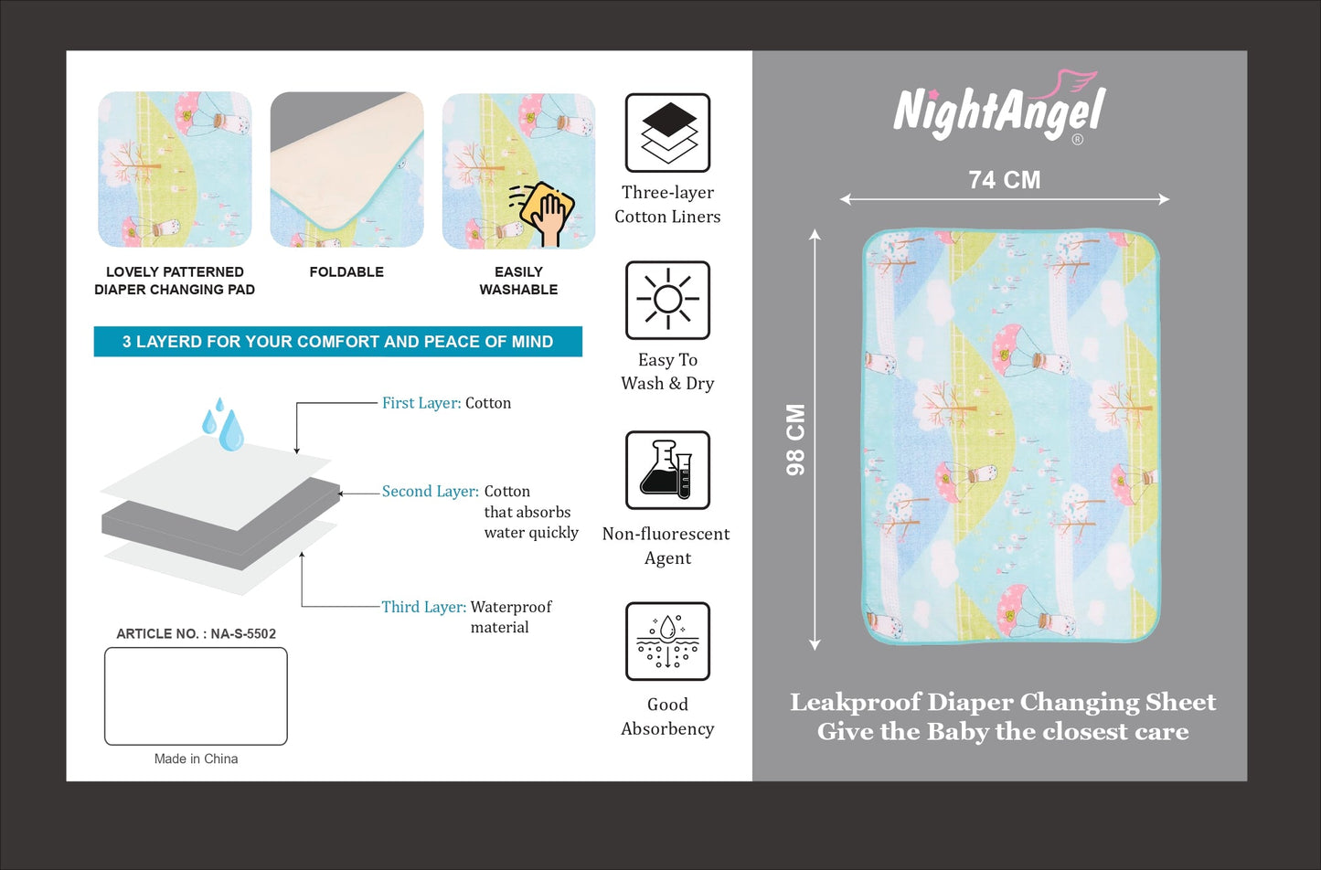 Night Angel - Baby Diaper Changing Mat Waterproof Portable & Foldable