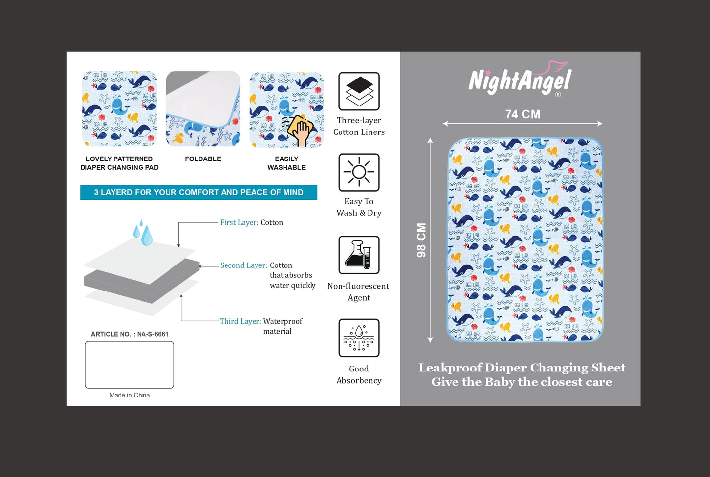 Night Angel - Baby Diaper Changing Mat Waterproof Portable & Foldable