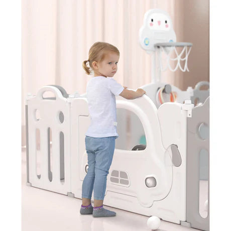 Little Angel Baby Playpen WithBasketball Hoop And Fence - White/Grey