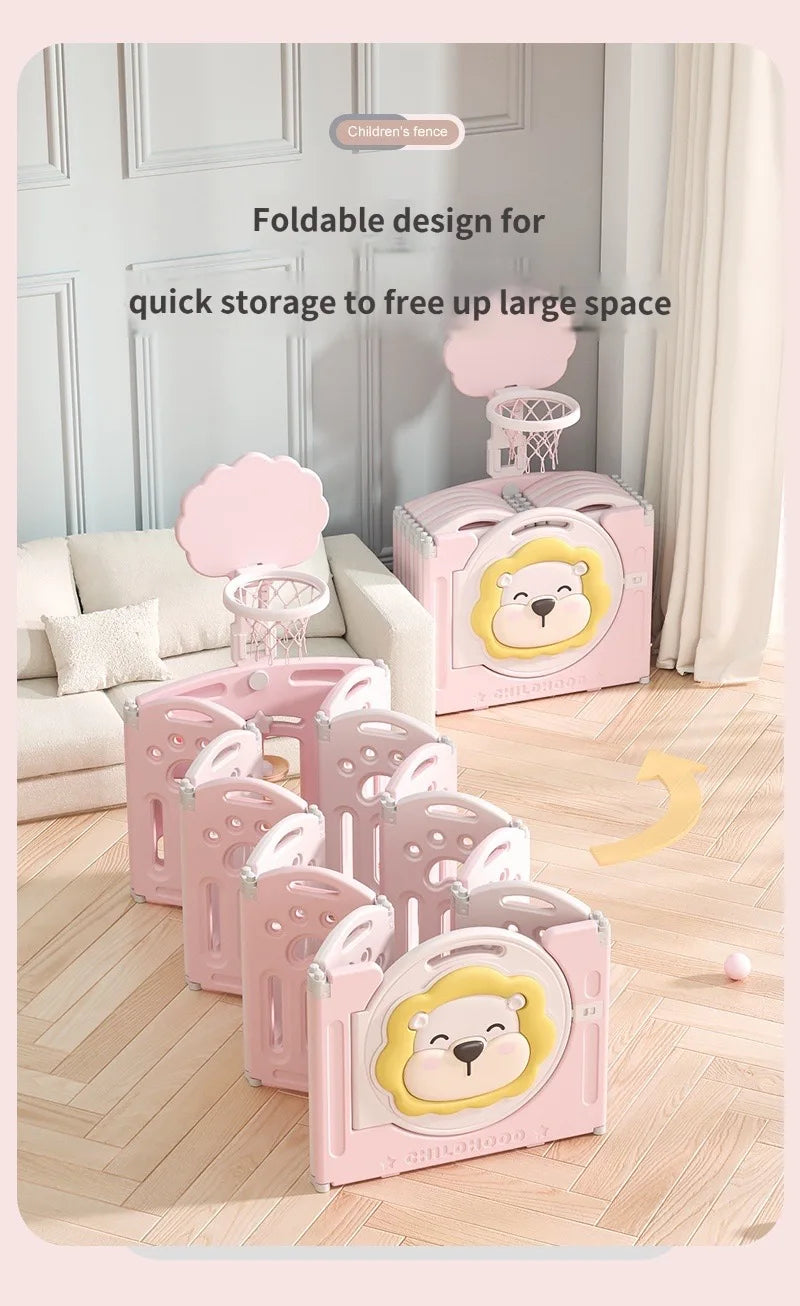 Little Angel - Foldable Fence Playpen And Basketball Hoop Set - Pink - 16pcs