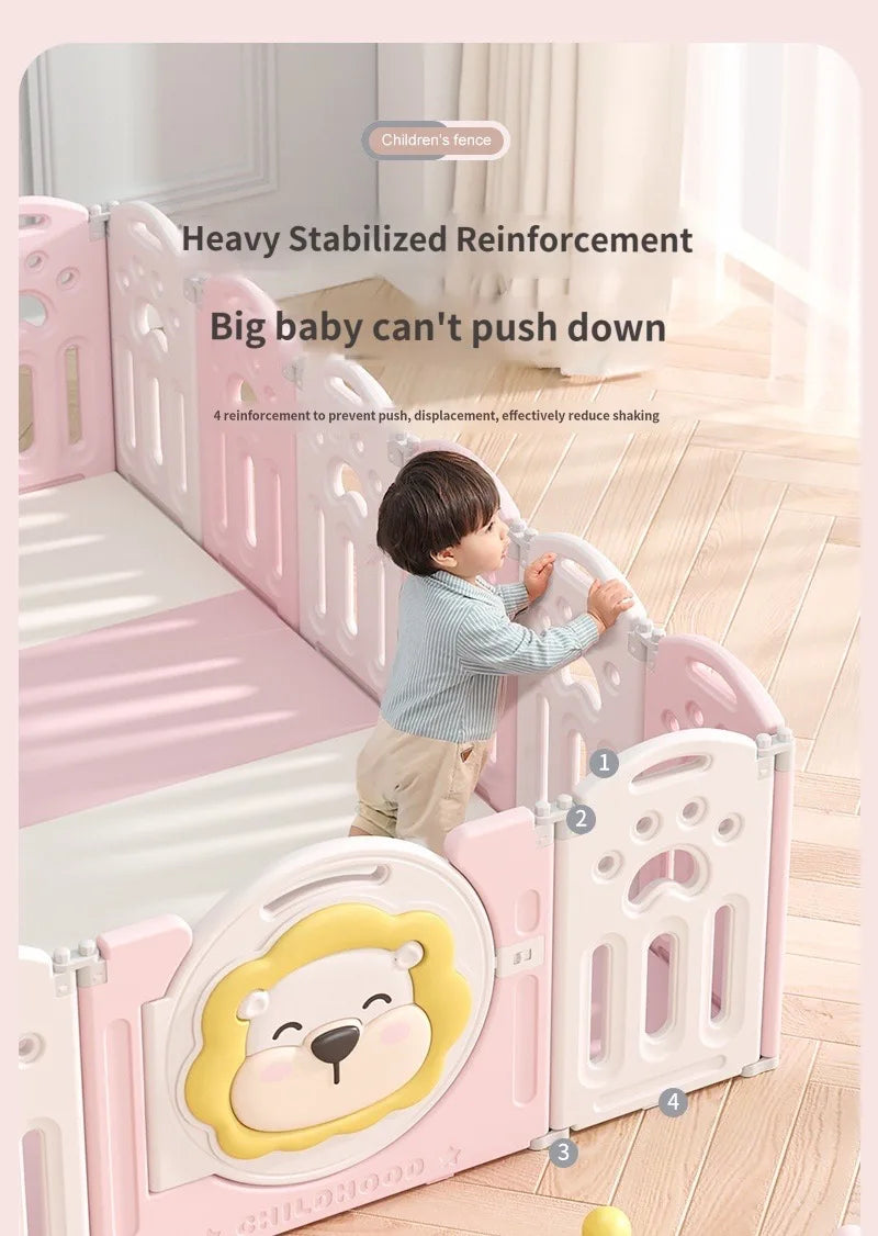 Little Angel - Foldable Fence Playpen And Basketball Hoop Set - Pink - 16pcs