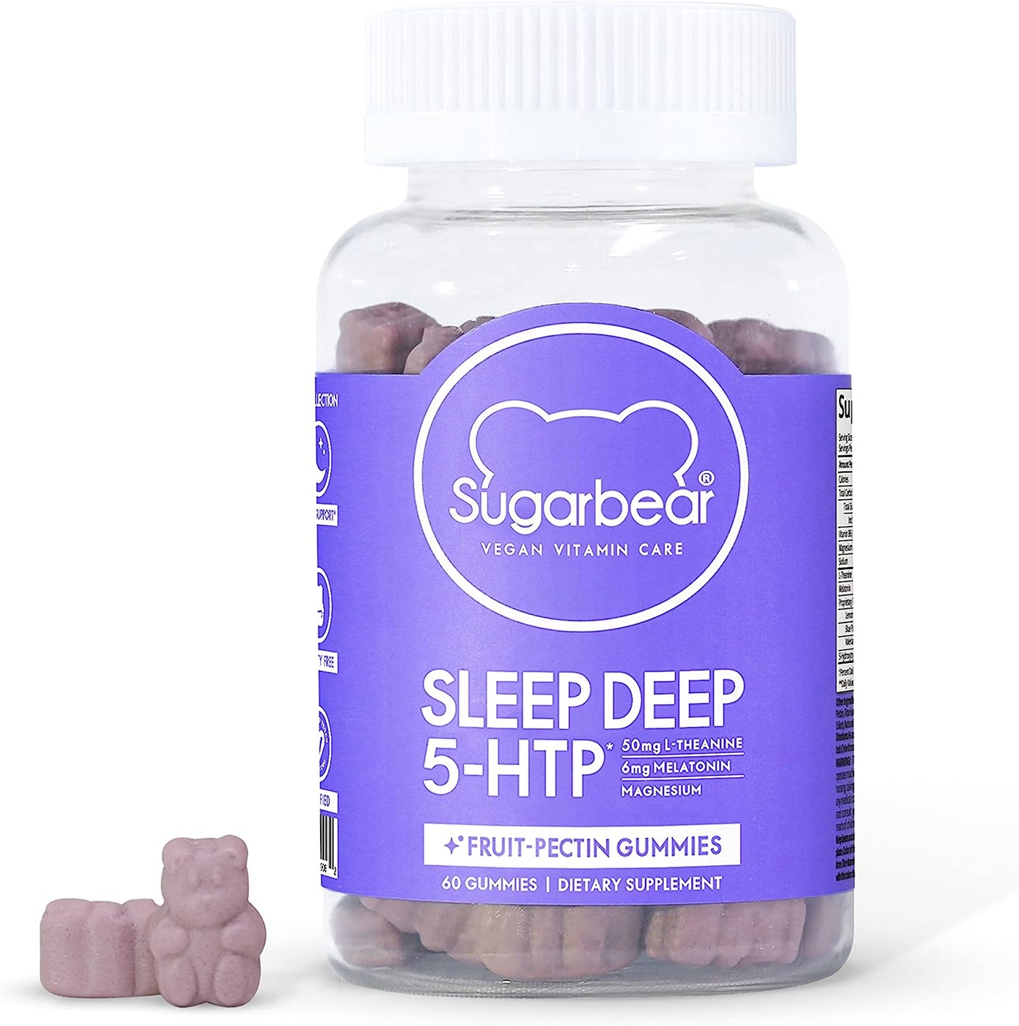 SugarBear Sleep, Vegan Gummy Vitamins with Melatonin, 5-HTP, Magnesium  60 Gummies