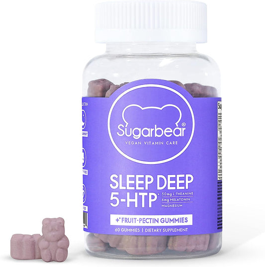 SugarBear Sleep, Vegan Gummy Vitamins with Melatonin, 5-HTP, Magnesium  60 Gummies