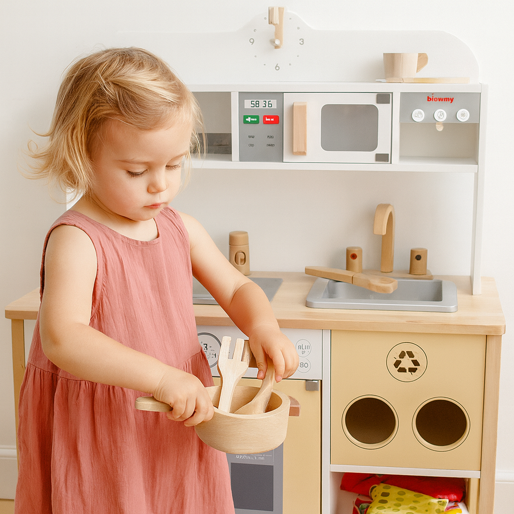 Little Angel - Kids Wooden Kitchen Pretend Interactive Play Set