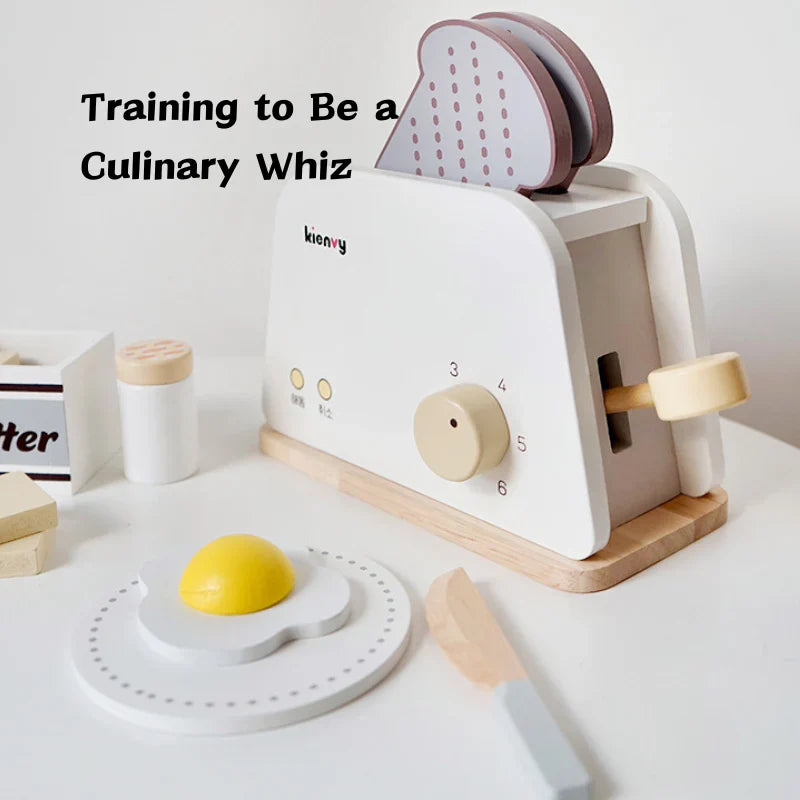 Little Angel - Kids Wooden Toaster Set – Pretend Breakfast Play Toy