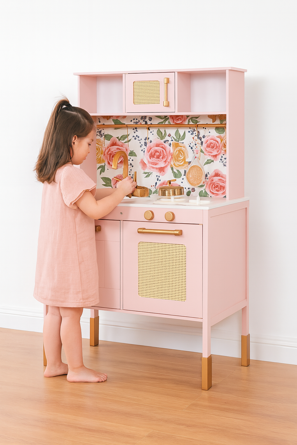 Little Angel - Kids Beautiful Wooden Kitchen Pretend Play Interactive Set - Pink