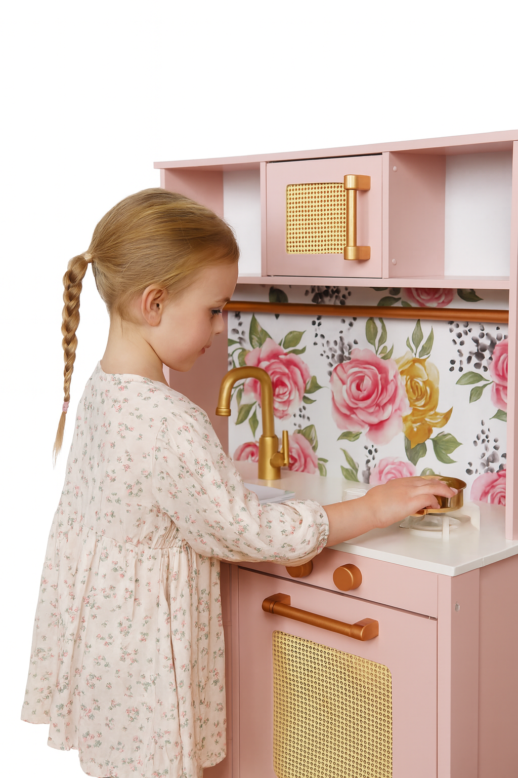 Little Angel - Kids Beautiful Wooden Kitchen Pretend Play Interactive Set - Pink